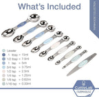 Magnetic Measuring Spoons Set - Stainless Steel, Double Ended, Stackable & Nested Design for Dry and Liquid Ingredients, Ideal for Spice Jars, 9-Piece Set with Leveler (Farmhouse)