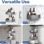 Corner Shower Caddy - 2 Pack Adhesive Shower Caddy Shelf Organizer Corner with Hooks, Rustproof Stainless Steel Bath Organizers Shower Shelf No Drilling Shelves for Bathroom Storage, Grey