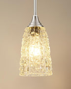 Brushed Nickel Pendant Lights Kitchen Island, 1-Light Hammered Glass Pendant Light Fixtures with Clear Glass and Rods, Modern Hanging Light for Kitchen Sink Dining Room Bedroom, E26