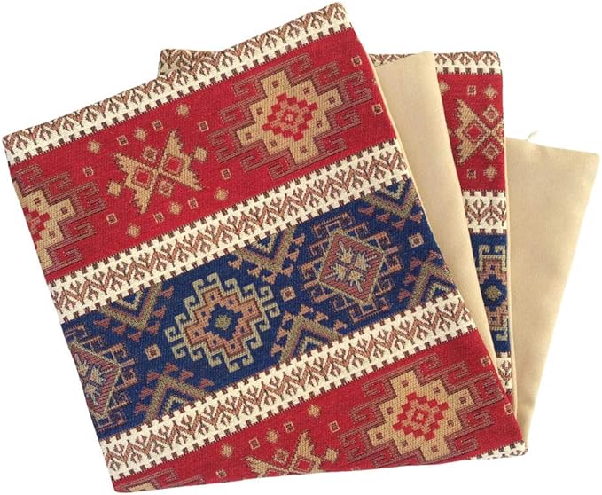 Decorative Large Throw Pillow Covers Red and Blue - 22 x 22 Inches Outdoor Pillows for Patio, Boho Room Decor for Couch, Bohemian Case for Farmhouse, Ethnic Cushions, Aztec Tapestry