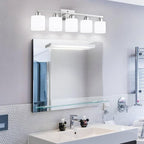 5 Light Bathroom Light Fixtures Brushed Nickel, Bathroom Vanity Light with Milky White Frosted Glass Shade, Vanity Lights for Mirror Bedroom Living Room E26 Base