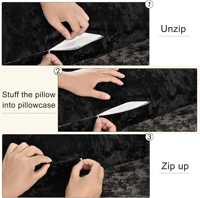 PHF Truly Velvet Zippered Body Pillowcase, No Insert, 1 Pack Ultra Soft Breathable Pillow Sham Cover with Zipper, 20"X 54" Long Luxury Cozy Warm Fuzzy Flannel Body Pillow Case, Black