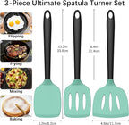 Coukre Silicone Spatula Set of 3, High Heat Resistant, BPA-Free, Kitchen Utensils, Fish Spatula, Solid & Slotted Turner for Non-Stick Pans, Flipping Eggs, Pancakes, Fish, Burgers (3, AquaGreen)