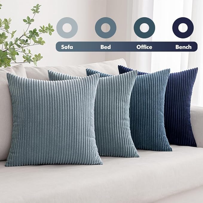 MIULEE Boho Farmhouse Throw Pillow Covers 16x16 Inch Set of 4 Western Neutral Decorative Cushion Covers Soft Modern Coastal Corduroy Home Decor for Couch Bed Sofa Living Room Dark Blue Navy Series