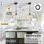 Hammered Glass Pendant Light for Kitchen Island Black Pendant Hanging Light 10inch Large Glass Pendant Lights for Kitchen Sink Dining Room Hallway Entrance, 10in, E26