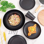 Supernal Wheat Straw Dinnerware Sets,Plates and Bowls Set, Dish Sets for 8, Unbreakable Plate for 8 Dishwasher Safe,Reusable Dinnerware Black-16pcs Plates, 8pcs Bowls, 8pcs Cups.