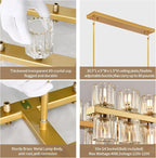 Crystal Gold Rectangular Chandelier for Dining Room,54in Dining Chandeliers Over Table,Modern Chandelier for Dining Room,Arcachon Chandelier Kitchen Island Chandeliers,Includes 60XG4 Bulbs