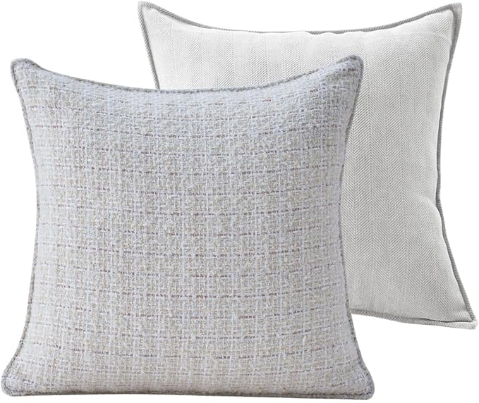 Luxury Tweed & Chenille Throw Pillow Covers – Set of 2 (18" x 18") with Soft and Luxurious Textures Decorative Throw Pillows for Couch, Bed, and Home Decor (White)
