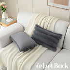 FUTEI Dark Grey Decorative Throw Pillow Covers 12x20 Inch Set of 2, Square Soft Faux Rabbit Fur Big Striped Cushion Cover,Home Decor for Couch Sofa Bed Living Room