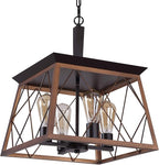 Q&S Farmhouse Rustic Chandeliers,Antique Geometric Industrial Hanging Light Bronze 4 Lights for Dining Room Kitchen Island Entryway Foyer Restaurant UL Listed