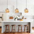 Amber Glass Pendant Lights Kitchen Island Globe Pendant Light Fixtures Modern Pendant Lighting for Bedroom Living Dining Room Light Fixture (9.84 in, 3 Pack)