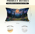 JINYO Boho Floral Moonlit Forest Mountain Pillow Covers 12x20 inch, Watercolor Full Moon Night Nature Scenery Decorative Pillow Covers for Home Bedroom Living Room Office Decor