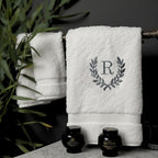 Decorative and Monogrammed Hand Towels for Bathroom Kitchen Makeup | Personalized Gift for Wedding-Bridal | Roman Font Custom Luxury Turkish Towel | Spa Collection, Oversized, 16 X 30 Inch, Set of 2