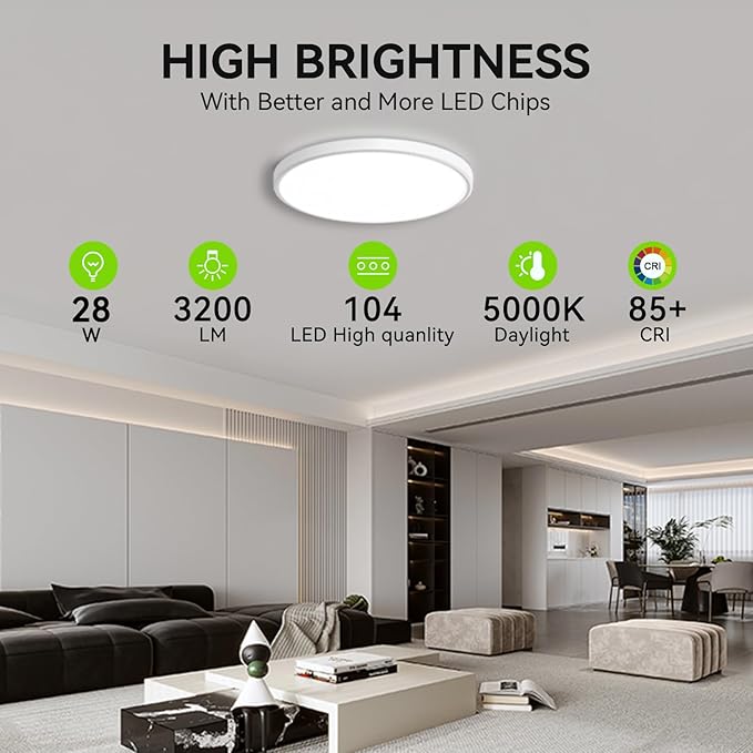 MODERN 28W 3200lm LED Flush Mount Ceiling Light, Super Slim 12 inch LED Ceiling Light, 5000K Daylight LED Ceiling Light for Bedroom, Living Room, Dining Room… (5000K-1 Pack(White))