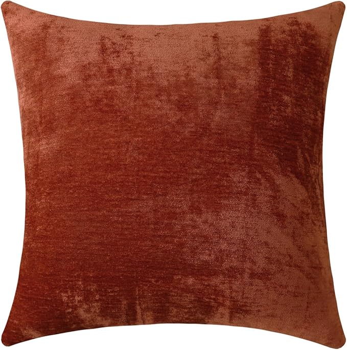 Jeneoo Terracotta Decorative Throw Pillow Covers Soft Chenille Comfy Solid Rust Couch Cushion Case Decor (Set of 1, 24 x 24 Inches)
