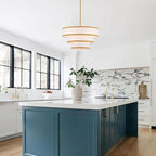 19.7" Gold Drum Chandelier with White Fabric Lampshade 3-Tier Modern Farmhouse Chandelier Light Fixture for Dining Room, Kitchen Island, Foyer, Entryway Bedroom