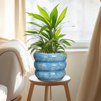 SQOWL 8 Inch Plant Pot with Drainage Hole - Ceramic Pot for Plants Outdoor Planter for Indoor Plants Decorative Plant Pot Medium Flower Pot Round Planter for Bathroom House Decor Blue