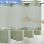 Furlinic Stall Shower Curtain No Hook with Snap in Liner,Waffle Weave Waterproof Bathroom Curtains with See Through Top Window & Weighted Magnets,Sage Green,54x80 Inch