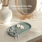 Ceramic Jewelry Tray – Oval Vanity Dish for Rings, Earrings, Bracelets – Minimalist Decorative Trinket Holder for Dresser, Bathroom, Nightstand – Matte Green