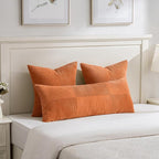 Fancy Homi 2 Packs Burnt Orange Decorative Throw Pillow Covers 22x22 Inch for Living Room Couch Bed, Rustic Farmhouse Boho Home Decor, Soft Corss Corduroy Patchwork Accent Square Cushion Case 55x55 cm