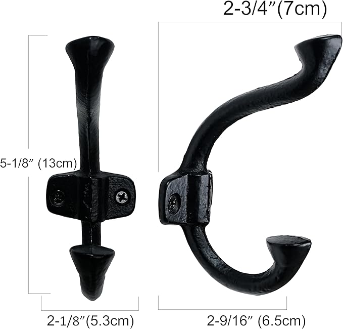 SKOLOO Heavy-Duty Black Wall Hooks Set - Farmhouse Style Cast Iron Hooks, Pack of 5 - Ideal for Backpack, Coat, and Towel Hooks - Perfect for Entryway, Mud Room, and Bathroom Storage
