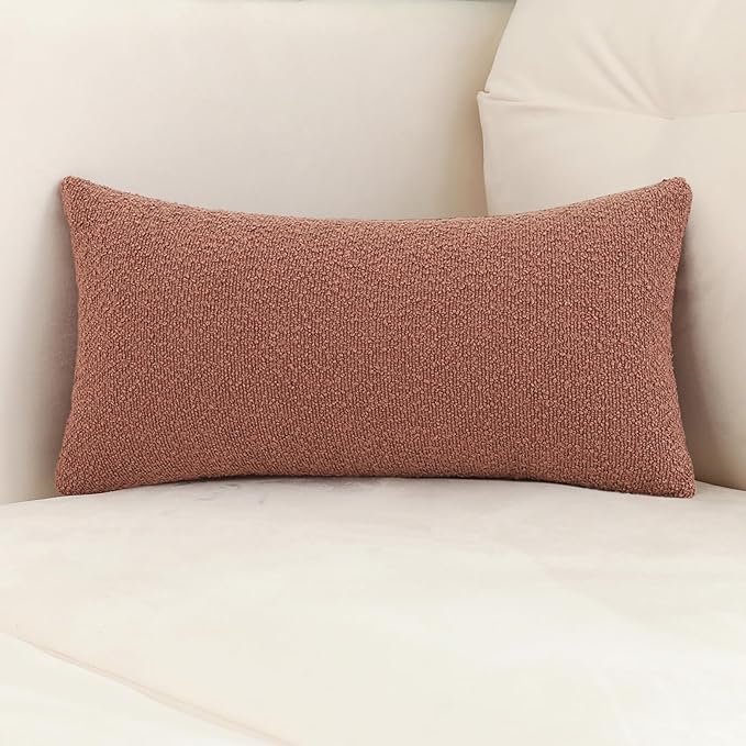 Jeneoo Dusty Rose Decorative Long Lumbar Thick Throw Pillow Covers Fine Textured Boucle Couch Cushion Case for Sofa Decor, Set of 1, 14 x 36 Inch