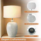 WJShome 27" Farmhouse Ceramic Table Lamp with Unique Ice Pattern Effect and White Linen Shade - Perfect for Bedroom, Living Room, Dining, and Office! (Bulb Not Included)