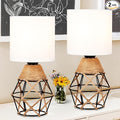 Hamilyeah Table Lamps Set of 2, Woven Nightstand Lamps With On/Off Switch, Farmhouse Bedside With White Fabric Shade, Modern Simple for Bedroom, Living Room L6.2*W6.2*H13.1inch