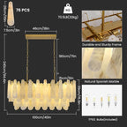 Alabaster Rectangle Chandelier, 40'' 76 PCS Natural Spanish Marble Linear Chandelier for High Ceiling, 4-Tiers Modern Luxury Large Brass Chandeliers for Dining Room, Kitchen Island (Bulbs Included)