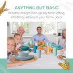 Teivio 32-Piece Kitchen Plastic Wheat Straw Dinnerware Set, Service for 8, Dinner Plates, Dessert Plate, Cereal Bowls, Cups, Unbreakable Colorful Plastic Outdoor Camping Dishes, Sky Multicolor