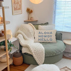 Blue Coastal Howdy Throw Pillow Cover 12x20, Dorm Decor, Granddaughter Preppy Coastal Decor, Trendy Retro Aloha Hello Coquette for Girls Room College Sofa Couch