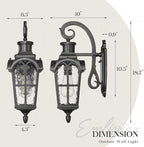 Emliviar Motion Sensor Outdoor Wall Light, Porch Wall Lamp with Water Glass, 18.7" Waterproof Exterior Sconce Wall Mount, Black Finish with Gold Edges, WE305B-SE BG-SW