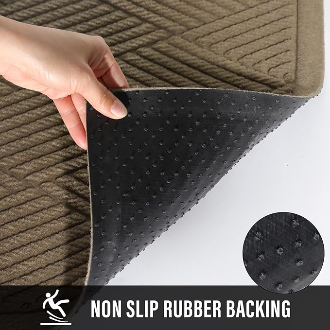 Sturdy Front Door Mat, Absorbent Muddy Dirt Resist Welcome Door Mats Outdoor Indoor, Stain and Fade Resistant, Non-Slip Rubber Backing Low Profile Doormat for Entryway, 47×32, Beige