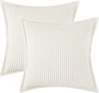 Mecatny Corduroy Throw Pillow Covers 26x26 Set of 2, Neutral Decorative Soft Boho Couch Pillow Covers with Broadside for Sofa Living Room, Cream White