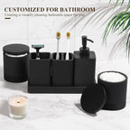 Bathroom Accessories Set, 6 Piece Bathroom Set with Toothbrush Holders, Soap Dispenser, Vanity Tray, Tumbler, Cotton Swab Jars, Bathroom Organizer，Bathroom Sink Sets, Matte Black