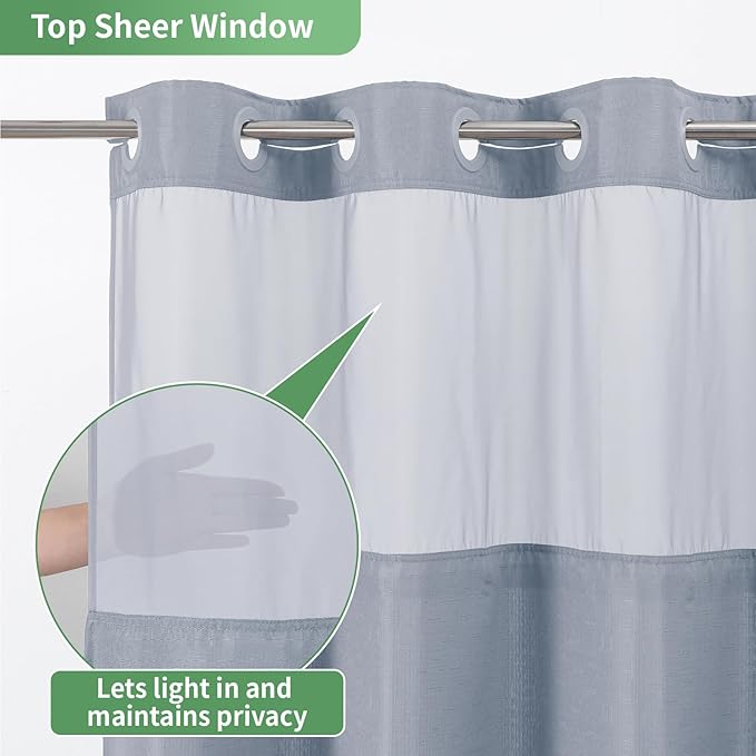 Blue Long No Hook Shower Curtain with Snap-in Fabric Liner Set,Slub Textured Fabric Shower Curtains for Bathroom,Hotel Style Modern Shower Curtain,Water Repellent & Washable,71x80(78)