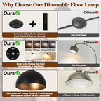 【Upgraded】Black Arc Floor Lamps for Living Room - Dimmable Arched Floor Lamp with Remote Control & 2700-6000K 9W LED Bulb Included, Modern Arch Standing lamp, Industrial Tall Lamp for Bedroom Reading