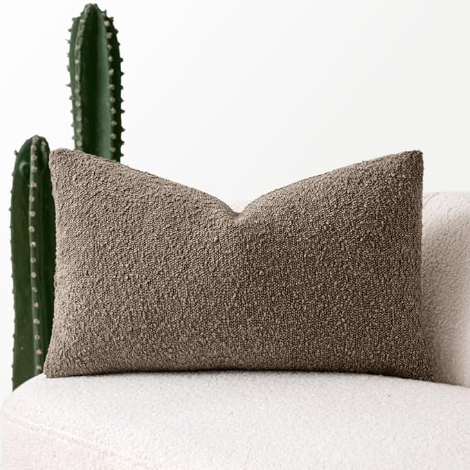 MIULEE Textured Boucle Throw Pillow Cover Dark Brown Accent Solid Lumbar Pillow Case Decorative Soft Pack of 1 Couch Cushion Chair Sofa Bedroom Livingroom Home Decor,12x20 Inch