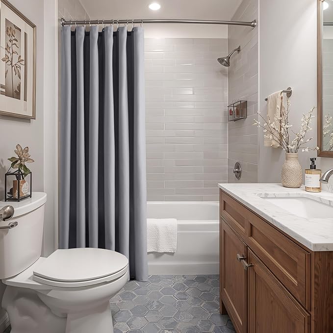 Grey Long Linen Shower Curtains 84 Inches Long for Patio Sliding Glass Door Cream Ivory 72 Inch Wide Bath Curtain with Hooks Rings Neutral Natural Semi Sheer 72x84 Curtain for Bathroom 72 x 84
