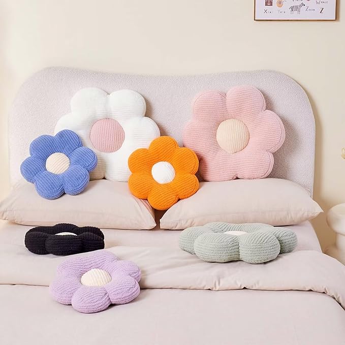 Flower Pillow, Cute Daisy Decorative Pillow for Bed, Soft Home Decor Floor Seating Cushion (Blue, 19.6 Inches)