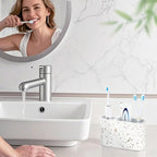 Luxspire Toothbrush Holder, 2 Slots Toothbrush and Toothpaste Holdersfor Bathrooms, Resin Toothbrush Holder Electric Toothbrush Stand for Vanity Countertop, Bathroom Accessories, Terrazzo