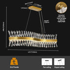 Modern Crystal Chandeliers, L47" Large Chandeliers for Dining Room Over Table, S-shape Luxurious Gold Rectangular Dining Room Chandelier Linear Kitchen Island Lighting, Dimmable Ceiling Light Fixture