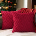 Pallene Christmas Red Throw Pillow Covers 24x24 Set of 2, Soft Plush Faux Fur Decorative Couch Pillow Covers for Sofa Bed Living Room Pillow Cases with 3D Diamond Pattern