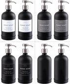 16oz Glass Soap Dispenser with Stainless Steel Pump, 21 Waterproof Labels, Non-Slip Protective Silicone Pad, Set of 2 for Bathroom & Kitchen (Matte Black Bottle/Brushed Silver Pump)