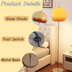 MIXL-Orange Mushroom Floor Lamp,Chrome Floor Lamp with Foot Switch,Dimmable Standing Lamp with Dome Shade,Mid-Century Modern Reading Lamp for Living Room Bedroom and Office