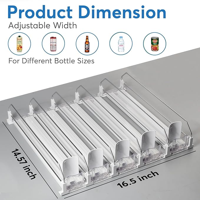 Dwella Drink Organizer for Fridge with Pusher Glide, 5 Rows Spring Loaded Fridge Drink Dispenser, Self Pushing Soda Can Organizer for Refrigerator, Bottle Beverage Organizer for Fridge Drink Holder
