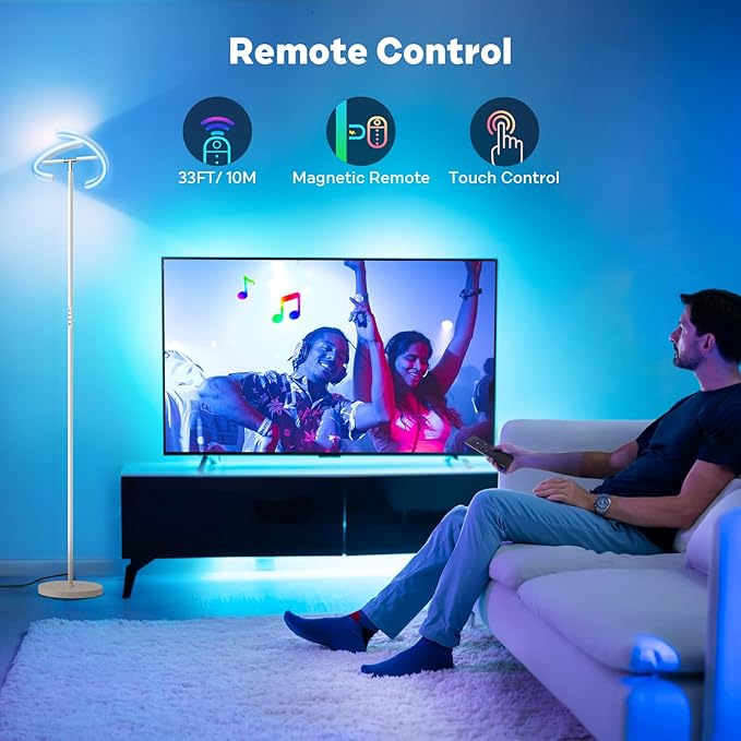 White RGBCW Floor Lamp, Bright Color Changing RGB Standing Lamp, Modern Stepless Dimmable LED Tall Lamp with Remote Control, 20W 3000-6000K Floor Lamps for Living Room, Bedroom, Office