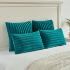 FUTEI Teal Green Striped Decorative Throw Pillow Covers 18x18 Inch Set of 2,Square Winter Decorations Couch Pillow Case,Soft Cozy Faux Rabbit Fur & Velvet Back,Modern Home Decor for Bed