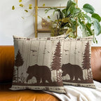 Bear Throw Pillow Covers Set of 2 Soft Wild Animal Rustic Wood Grain Cabin Brown Decorative Pillowcases Cushion Cover for for Couch Sofa Outdoor Indoor Farmhouse Home Decor