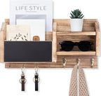 Mail and Key Holder – Wall Mount Key Hanger with Shelf and 7 Metal Hooks – Decorative Natural Paulownia Wood Entryway Organizer with Mounting Hardware (16.5”W x 8.7”H x 3.5”D) (Wood)